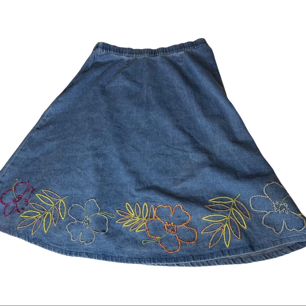 Vintage Bechamel Women’s Embroidered Bohemian Blue Denim Skirt NWT
